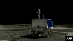 This handout illustration courtesy of NASA shows NASA's Volatiles Investigating Polar Exploration Rover (VIPER) on the surface of the Moon. (NASA/AFP)
