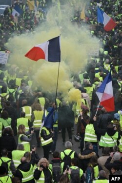 "Yellow vest" protesters rally in Marseille, France, Feb. 9, 2019, as they take the streets for the 13th consecutive Saturday.