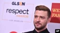 Justin Timberlake en los Premios GLSEN Respect. Octubre 23, 2015, Los Angeles. Foto AP. 