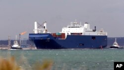 The Saudi cargo ship Bahri Tabuk arrives in Fos-sur-Mer, France, May 28, 2019.