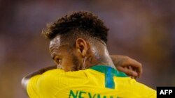 n this file photo taken on September 07, 2018 Brazil's foward Neymar looks on during the international friendly match between Brazil and the US at the Metlife Stadium in East Rutherford, New Jersey.