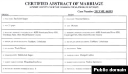 Sayfulla Saipov marriage certificate, public record, Ohio Secretary of State, partial image