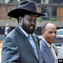 Salva Kiir (L) VP and President of South-Sudan in Nairobi (File)