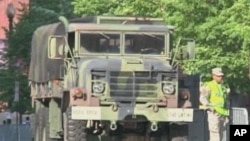 A military truck near the venue hosting delegates to the nuclear summit