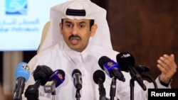 Saad al-Kaabi, chief executive of Qatar Petroleum, gestures as he speaks to reporters in Doha, Qatar, July 4, 2017. 