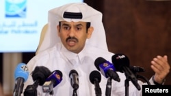 Saad al-Kaabi, chief executive of Qatar Petroleum, gestures as he speaks to reporters in Doha, Qatar, July 4, 2017. 