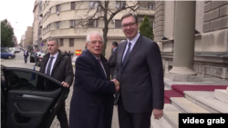 Visokog predstavnik EU za spoljnu politiku i bezbednost Žozep Borelj i predsednik Srbije Aleksandar Vučić tokom sastanka u Beogradu, 31. januara 2020. 