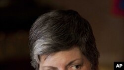 US Secretary of Homeland Security Janet Napolitano attends a press conference in Mexico City, 27 February 2012.