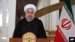 Tổng thống Iran Hassan Rouhani trong bài diễn văn toàn quốc tại Tehran, Iran, ngày 13/10/17 kịch liệt phản đối quyết định của Tổng thống Mỹ Donald Trump.