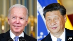 This combination image shows US President Joe Biden in Washington, Nov. 6, 2021, and China's President Xi Jinping in Brasília, Brazil, Nov. 13, 2019.