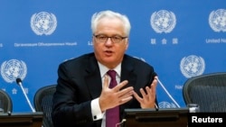 FILE - Vitaly Churkin, Russia's ambassador to the United Nations, says Moscow is also concerned about reports that the Islamic State group has used chemical weapons in Iraq.
