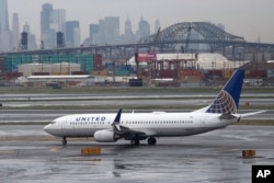 A United Airlines plane at Newark Airport in New Jersey.