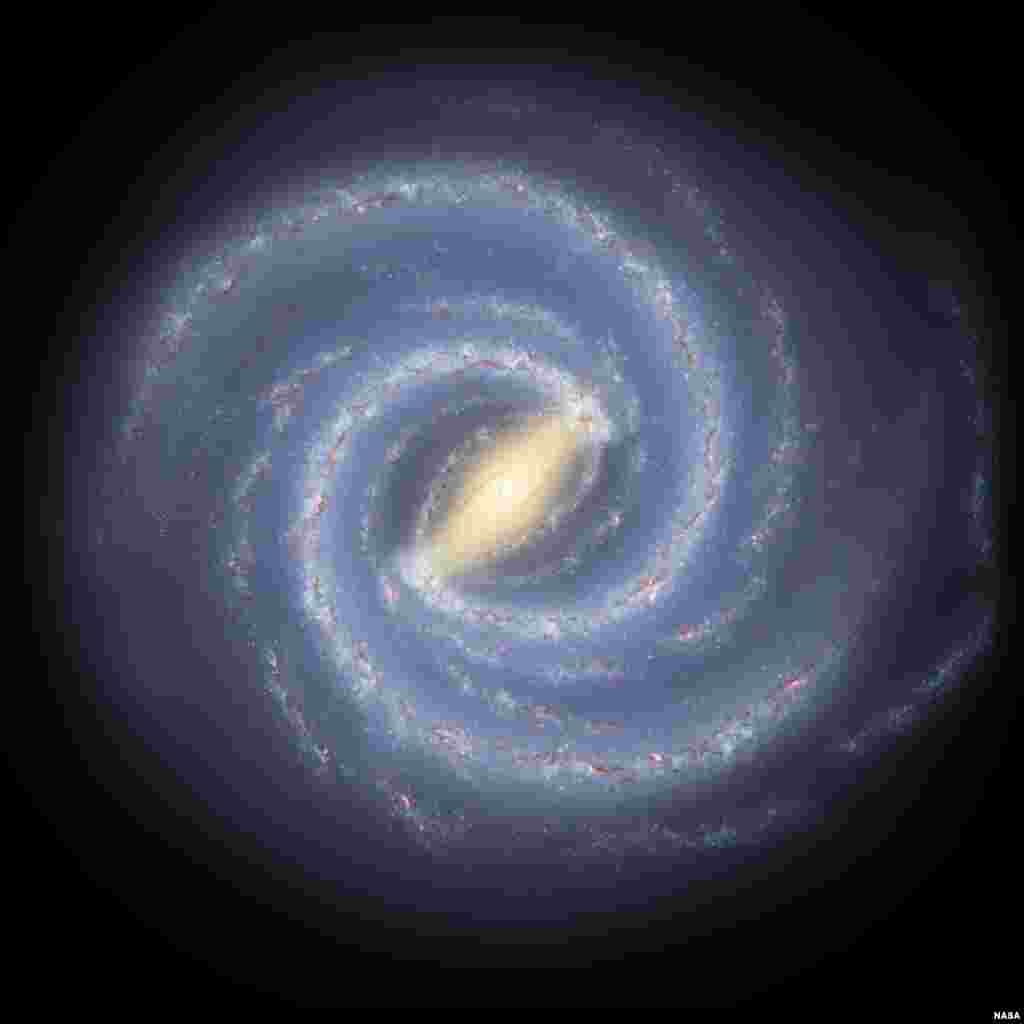 This artist&#39;s concept shows the new view of the Milky Way, along with other findings presented at the 212th American Astronomical Society meeting in St. Louis, Missouri. The artist&#39;s concept&nbsp; includes a new spiral arm, called the &quot;Far-3 kiloparsec arm,&quot; discovered via a radio-telescope survey of gas in the Milky Way.