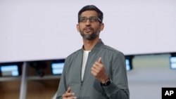 Google CEO Sundar Pichai speaks during the keynote address of the Google I/O conference in Mountain View, Calif., Tuesday, May 7, 2019. (AP Photo/Jeff Chiu)