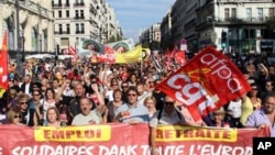 People march during a protest , in Marseille, southern France, 02 Oct 2010
