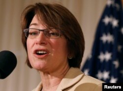 FILE - U.S. Sen. Amy Klobuchar, D-Minn., pictured at the National Press Club in Washington, Jan. 8, 2015, says that "even if the Russian interference hadn't occurred [in the 2016 election], we should still be updating our laws."