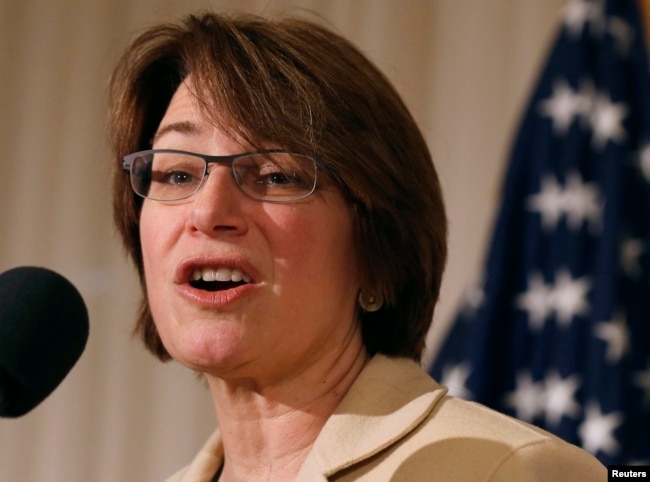 FILE - U.S. Sen. Amy Klobuchar, D-Minn., pictured at the National Press Club in Washington, Jan. 8, 2015, says that "even if the Russian interference hadn't occurred [in the 2016 election], we should still be updating our laws."