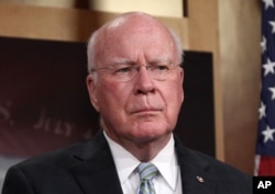 FILE - Democratic Senator Patrick Leahy listens during a news conference on Capitol Hill in Washington, April 23, 2015.