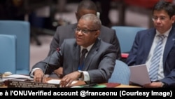 Maman Sidikou, alors envoyé spécial de l'ONU et chef de la mission ousienne en RDC devant le Conseil de sécurité, New York, 11 octobre 2017. (Twitter/La France à l'ONU‏Verified account @franceonu)