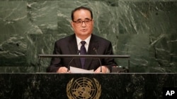 리수용 북한 외무상이 지난해 10월 유엔 총회에서 기조연설을 하고 있다.