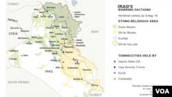 Territorial control, divisions in Iraq, as of Aug. 19, 2014