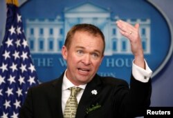 White House Office of Management and Budget Director Mick Mulvaney speaks about of U.S. President Donald Trump's budget in the briefing room of the White House in Washington, March 16, 2017.