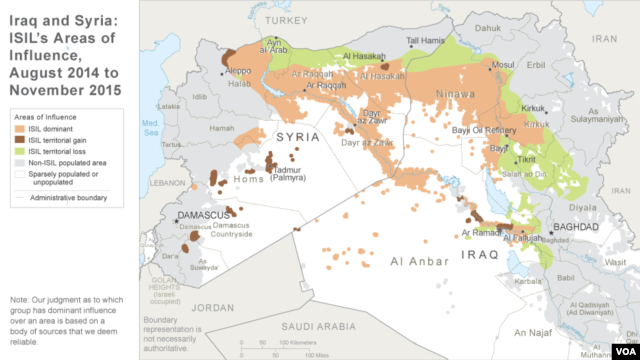 ISIS ha visto reducidas sus áreas de operaciones en Irak y Siria desde abril de 2015.
