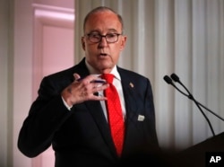 Larry Kudlow, director of the National Economic Council, speaks during a meeting at the Economic Club of New York, Sept. 17, 2018, in New York.