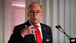 FILE - Larry Kudlow, director of the National Economic Council, speaks during a meeting at the Economic Club of New York, Sept. 17, 2018, in New York.