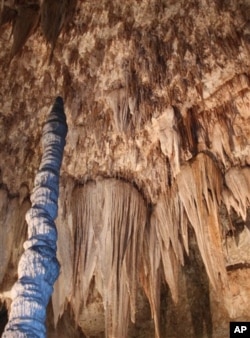 This Dec. 18, 2010 photo shows stalactites and a lone stalagmite in the Big Room at Carlsbad Caverns National Park near Carlsbad, N.M. More than 400,000 people visit Carlsbad Caverns each year to get a glimpse of the monumental stalagmites and stalactites