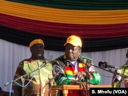 President Emmerson Mnangagwa addresses members of ruling Zanu PF in Mutoko, June 9, 2018, about 150 km east of Harare.