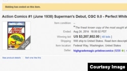 1938 Action Comics, bidding closed at US $3,207,852.0 on eBay.