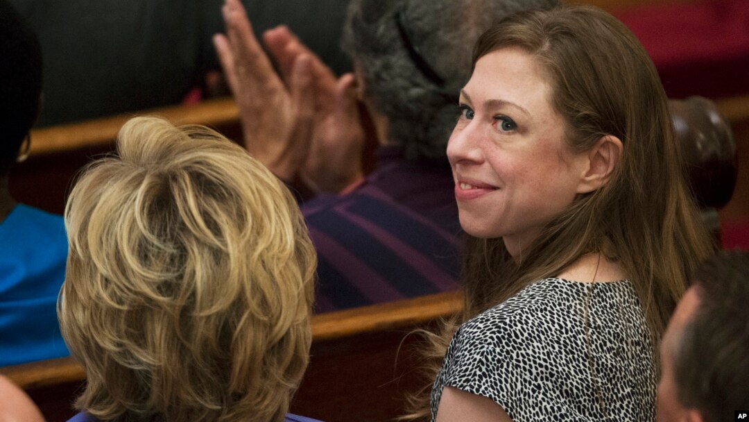 FILE - Democratic presidential candidate Hillary Rodham Clinton, left, and her daughter, Chelsea, attend the Foundry United Methodist Church for their Bicentennial Homecoming Celebration, in Washington, Sept. 13, 2015.