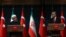 FILE - Iran's President Hassan Rouhani, left, and his Turkish counterpart Recep Tayyip Erdogan speak during a joint news conference in Ankara, Turkey, April 16, 2016. Тhe two countries are now seen as very much on different sides in the Middle East.