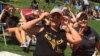 Some visitors and local people watching the total solar eclipse in Greenville, South Carolina.