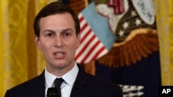 FILE - White House adviser Jared Kushner speaks in the East Room of the White House in Washington, May 18, 2018.