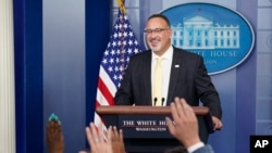 Education Secretary Miguel Cardona speaks during the daily briefing at the White House in Washington, Aug. 5, 2021.