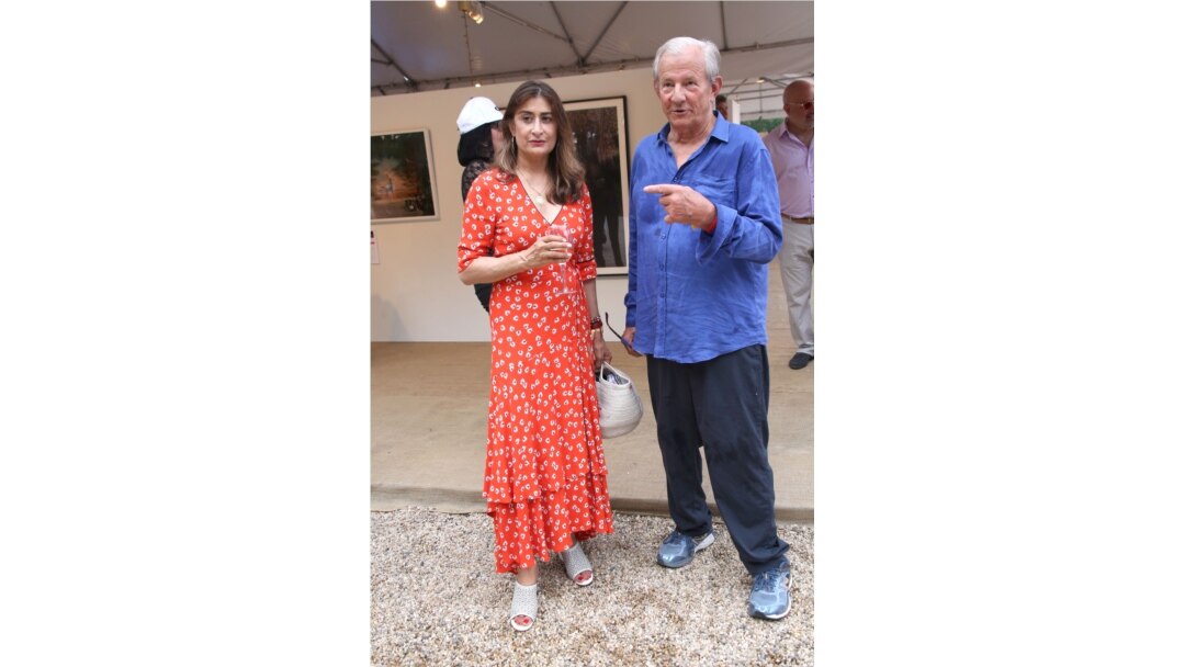 FILE - Peter Beard and his wife, Nejma, attend a benefit in Water Mill, New York, July 28, 2018.