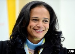 FILE - Angolan businesswoman Isabel Dos Santos speaks in Maia, central Portugal, Feb. 5, 2018.
