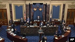 Congressman Jamie Raskin azali koloba na mokolo ya mibale ya bosambisami ya President Donald Trump na Sénat na Capitole, Washington, 10 février 2021. (Senate Television via AP)