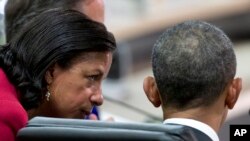 L'ex-conseillère en sécurité nationale Susan Rice avec le président Barack Obama lors d'un sommet sur la sécurité nucléaire à Washington, le 1er avril 2016.