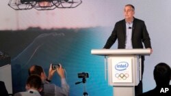 Intel CEO Brian Krzanich explains how the company will collaborate with the International Olympic Committee to deliver new experiences for the Olympic Games going beyond what has been seen at the Games at the Intel, June 21, 2017, in New York. 