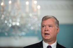 FILE - U.S. special representative to North Korea Steve Biegun speaks after being named by Secretary of State Mike Pompeo at the State Department in Washington, Aug. 23, 2018.