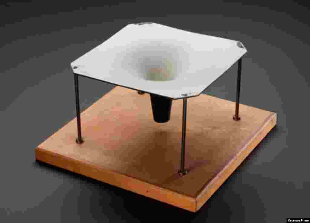 The model built for Hawking in the early 1970s to show the deep gravitational “well” that black holes create in the fabric of space-time, from which not even light can escape. (Whipple Museum of the History of Science)