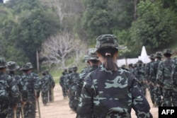 FILE - This handout photo taken by local media group Kantarawaddy Times on May 10, 2021 and published on June 4 shows military training by the Karenni National Progressive Party minority rebel group in Myanmar's Kayah State.