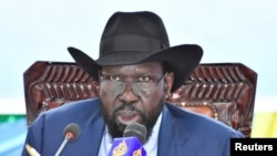 FILE: South Sudan's President Salva Kiir addresses the opening session of parliament in Juba, South Sudan 8.30.2021