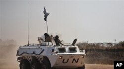 A UNMIS peacekeeper patrol in an APC in Abyei, Sothern Sudan, March 11, 2011