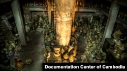 Over 100 cremation urns are seen in this public vault at Wat Lanka in Cambodia’s capital Phnom Penh, Sunday, February 1, 2015. The urns are believed to have been left from Cambodia’s chaotic war period of the 1970s and have yet to be picked up by surviving loved ones. The monks have made public the vault of urns, in hopes of helping people claim them. (Courtesy of Documentation Center of Cambodia)