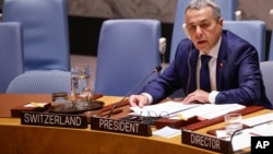 ARCHIVO - Ignazio Cassis, consejero federal y jefe del Departamento Federal de Asuntos Exteriores de Suiza, habla durante una reunión del Consejo de Seguridad de las Naciones Unidas sobre la situación en Medio Oriente en la sede de la ONU, el 29 de octubre de 2024.