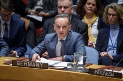 하이코 마스 독일 외무장관이 26일 뉴욕 유엔본부에서 열린 NPT 안보리 회의에서 발언하고 있다. 사진 제공: UN.